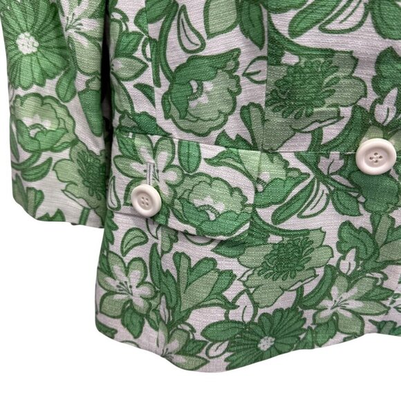 Loft Womens Green White Floral Linen Rayon Blend Jacket Blazer Size 4 New - Picture 2 of 8